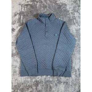 LL Bean Mens Quilted Snap Neck Pullover Sweatshirt Blue L REG Traditional Fit